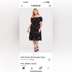 Torrid NWT midi challis off-shoulder dress. Size 3 (22-24)